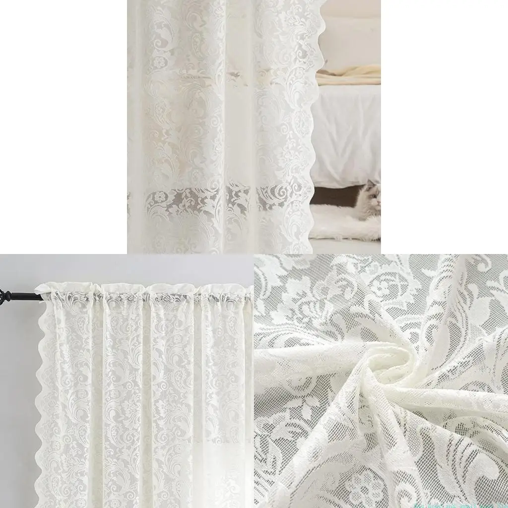 581C Lace Curtain with Vintaged Flower Embroidery tulle Transparent Panels Curtains for Bedroom Living Room Window Drapes