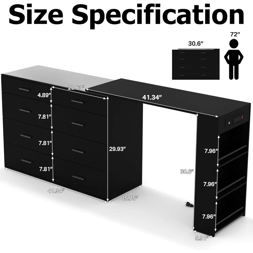 مكتب مكياج مضيء بإضاءة LED مع سطح زجاجي، 8 أدراج، 3 أرفف تخزين، طاولة تزيين لعشاق التجميل #2