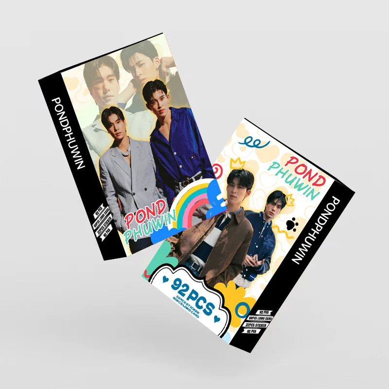 92Pcs/Set Thailand Stars PondPhuwin Laser Lomo Card Pond&Phuwin Characters Small Cards Photocard With Stickers Fans Support Card