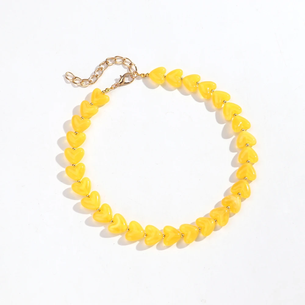 Niedliche Goldene Edelstahl-Halskette mit Bunten Herz-Perlen, Geometrische Herz-Perlen Choker-Halsketten für Frauen, Schmuckgeschenke – Detail 11
