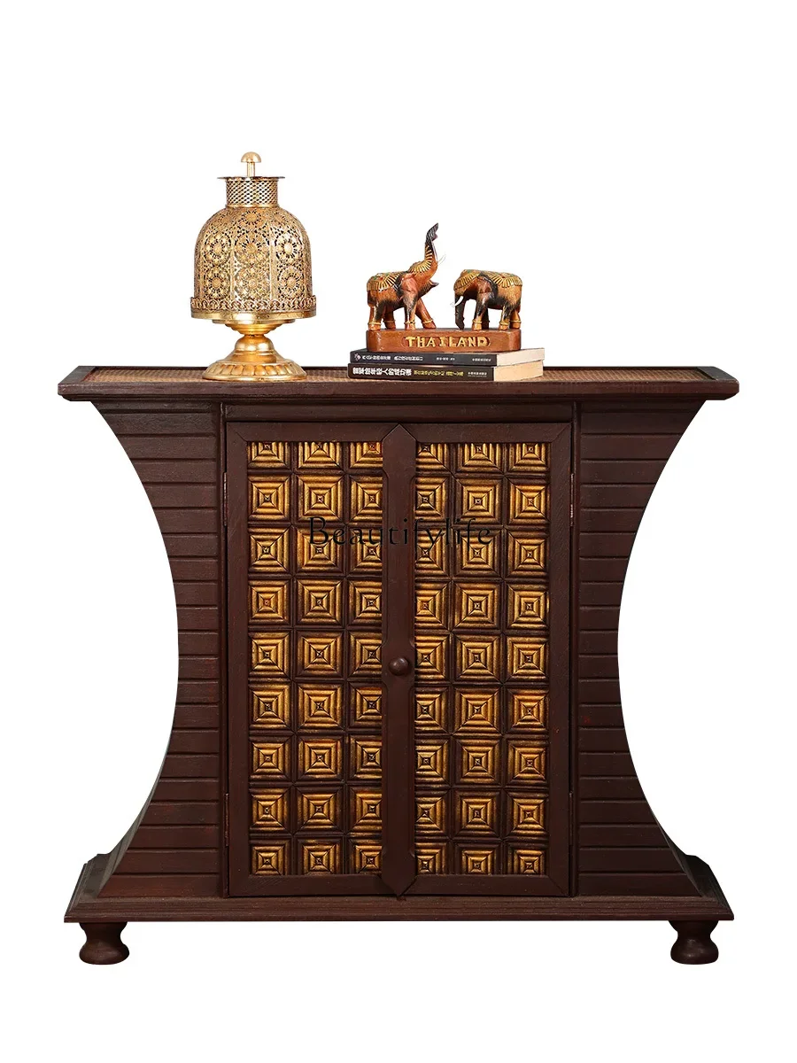 

Thai-style relief decoration Thai-style entrance cabinet, living room retro style storage cabinet