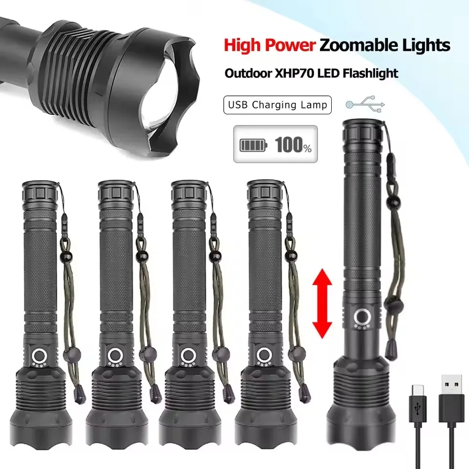 XHP70 LED Flashlight 3 Modes 2000LM Torch Light USB Rechargeable IPX4 Waterproof Super Bright Outdoor Camping Lighting