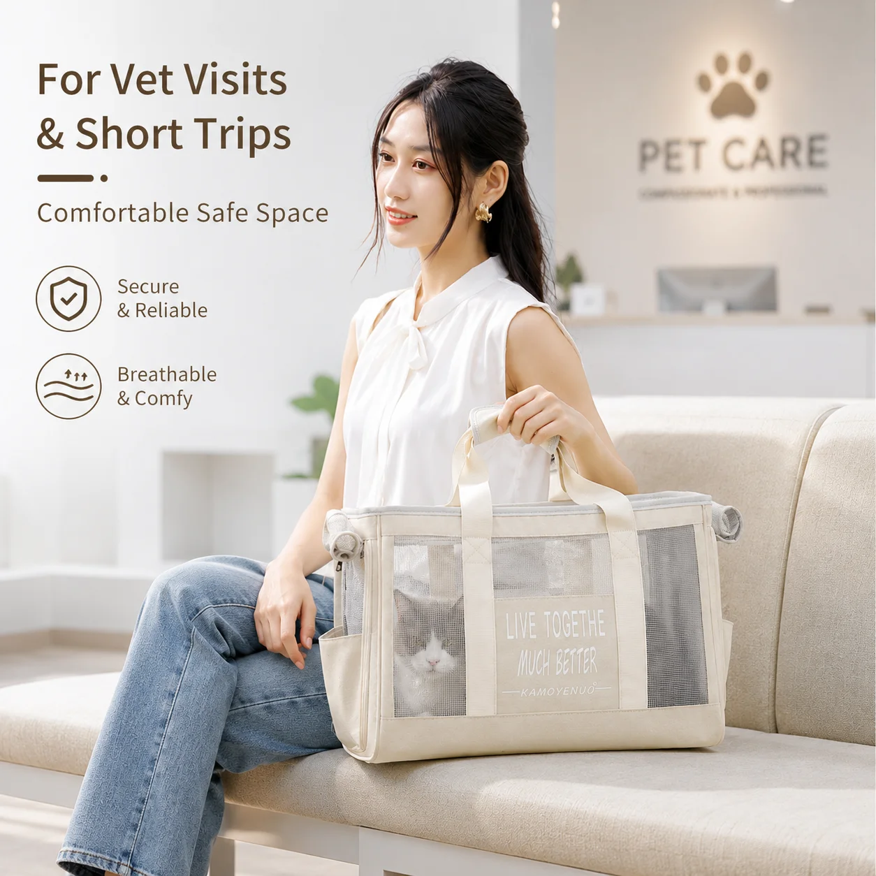Atmungsaktive Haustier-Tragetasche für Katzen und Hunde, Reise-Handtasche mit Netzbelüftung, Tragbare Outdoor-Tasche, Weich, Leicht, Geruchshemmend, Sommer-Tasche – Detail 7