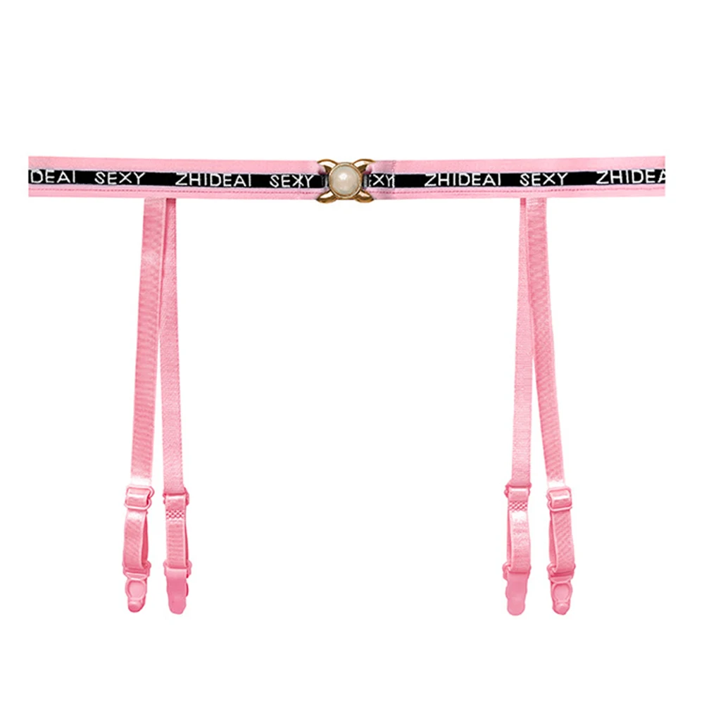 حزام رباط رياضي مثير عالي الخصر بحروف لؤلؤية وإكسسوارات جورب بحمالات مضادة للانزلاق