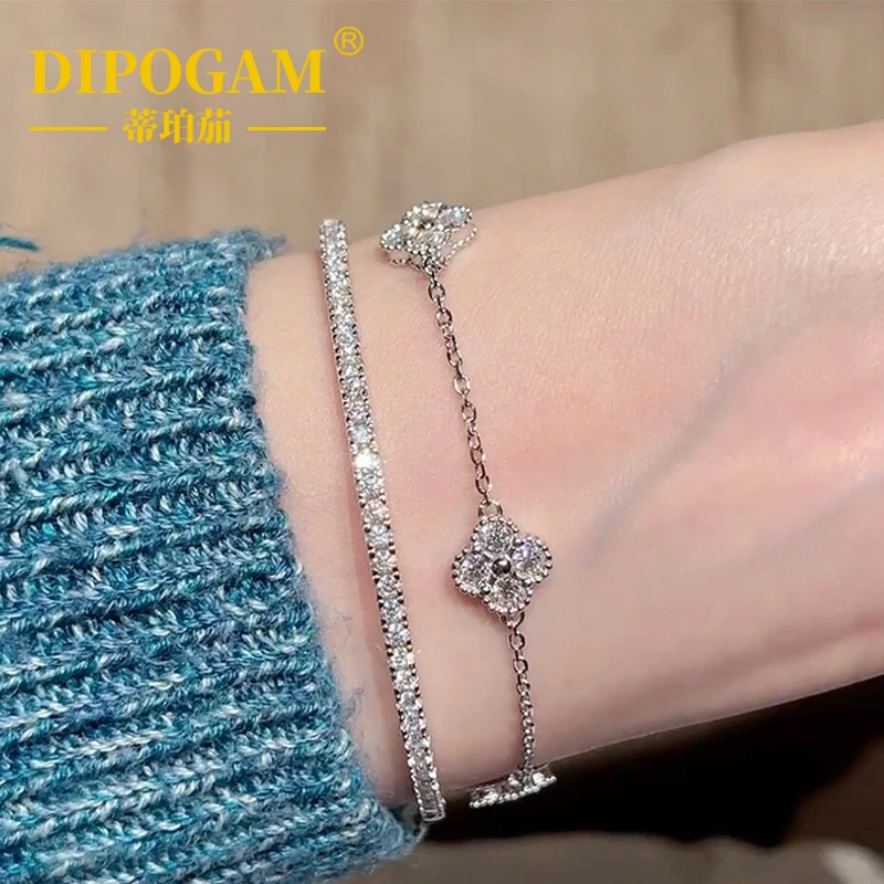 

Браслет DIPOGAM Flower Clover с муассанитом для женщин, серебро 925 пробы, ювелирные украшения на удачу, подарки на день Святого Валентина, модные украшения