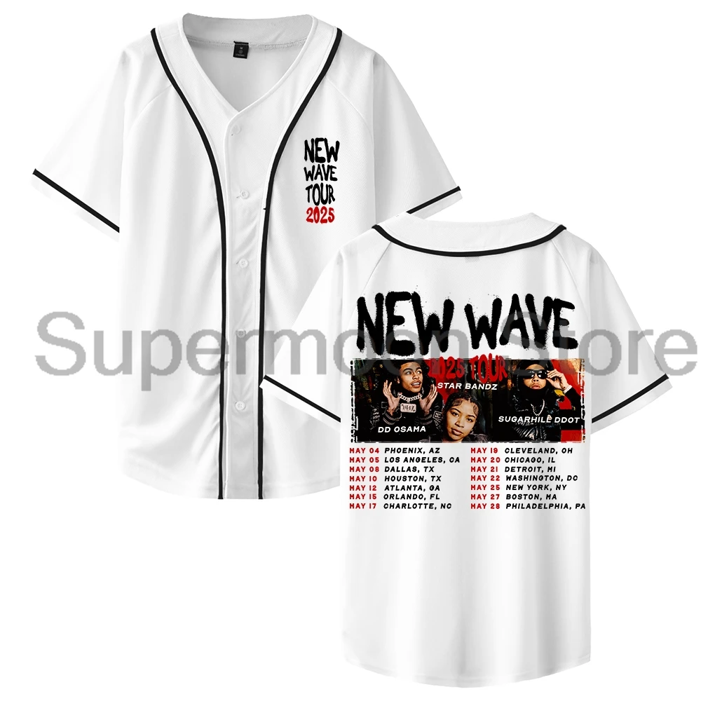DD Osama New Wave Tour 2025 جيرسي البيسبول سترة قمصان الخامس الرقبة قصيرة الأكمام زر متابعة المحملة النساء الرجال ملابس الشارع الشهير