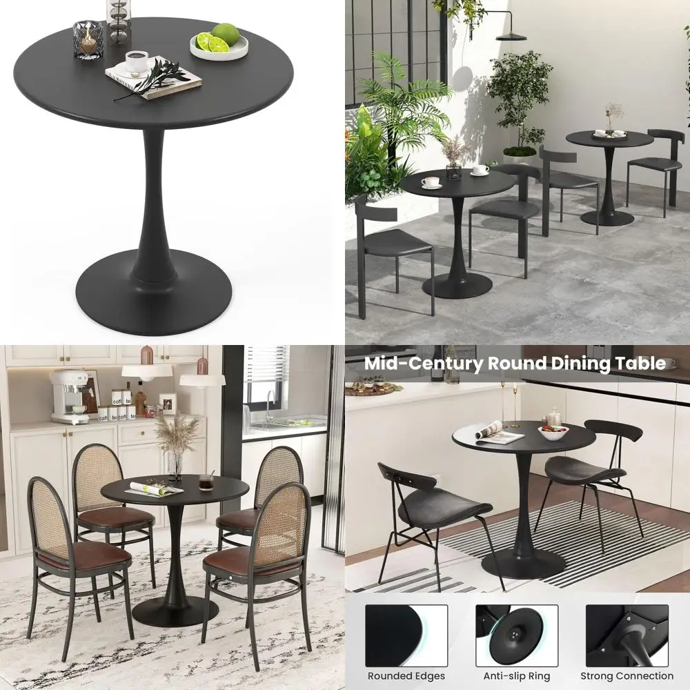 

32 Round Dining Table with Thickened Tabletop and Metal Pedestal, Suitable for Small Spaces and Casual Dining