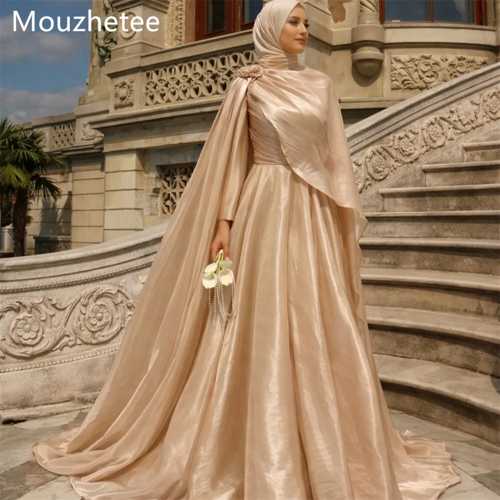 

Mouzhetee Elegant A-Line 3D Flowers Dresses Formal Party Gowns for Women Simple Pleat Shiny Prom Gown Customize 2025