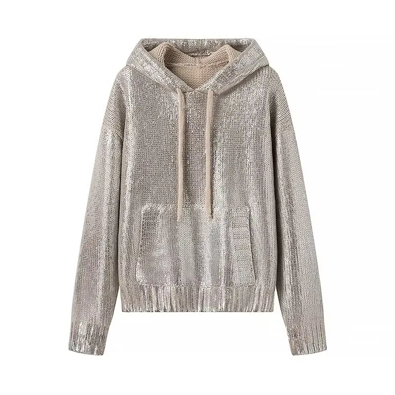 Plus Size Women\'s Fashionable Hooded Sweater Metallic Long-Sleeved Jumper For What Plump Ladies Wear In Spring And Autumn Wear