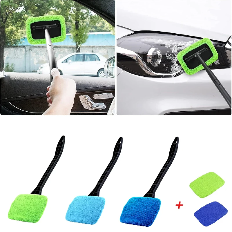 Car Windshield Cleaning Tool With Long Handle Microfiber Cleaning Cloth To Clean Car Interior Car Cleaning Brush Kit