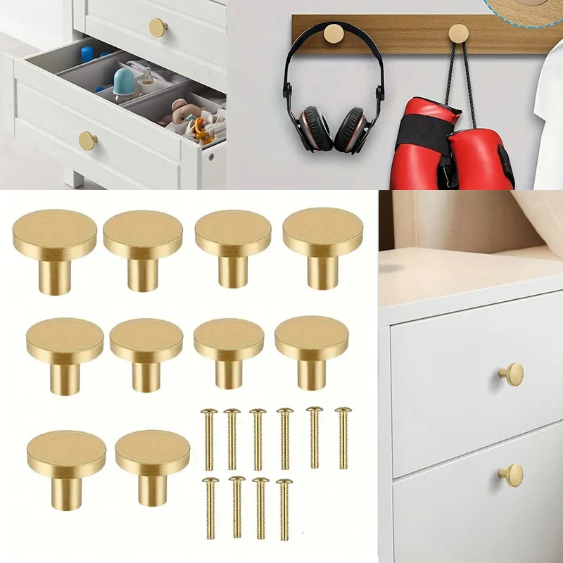 Gold Cabinet Knobs for Dresser Drawers Kitchen Hardware Handles Brushed Brass Modern Round Knob,for Dresser,Wardrobe,Bathroom