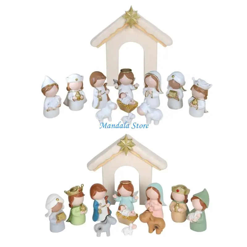 

U2JC Christmas Nativity Figurines Holy Family Figure with Donkey Nativity Figure,Table Ornament Religious Christmas Decors