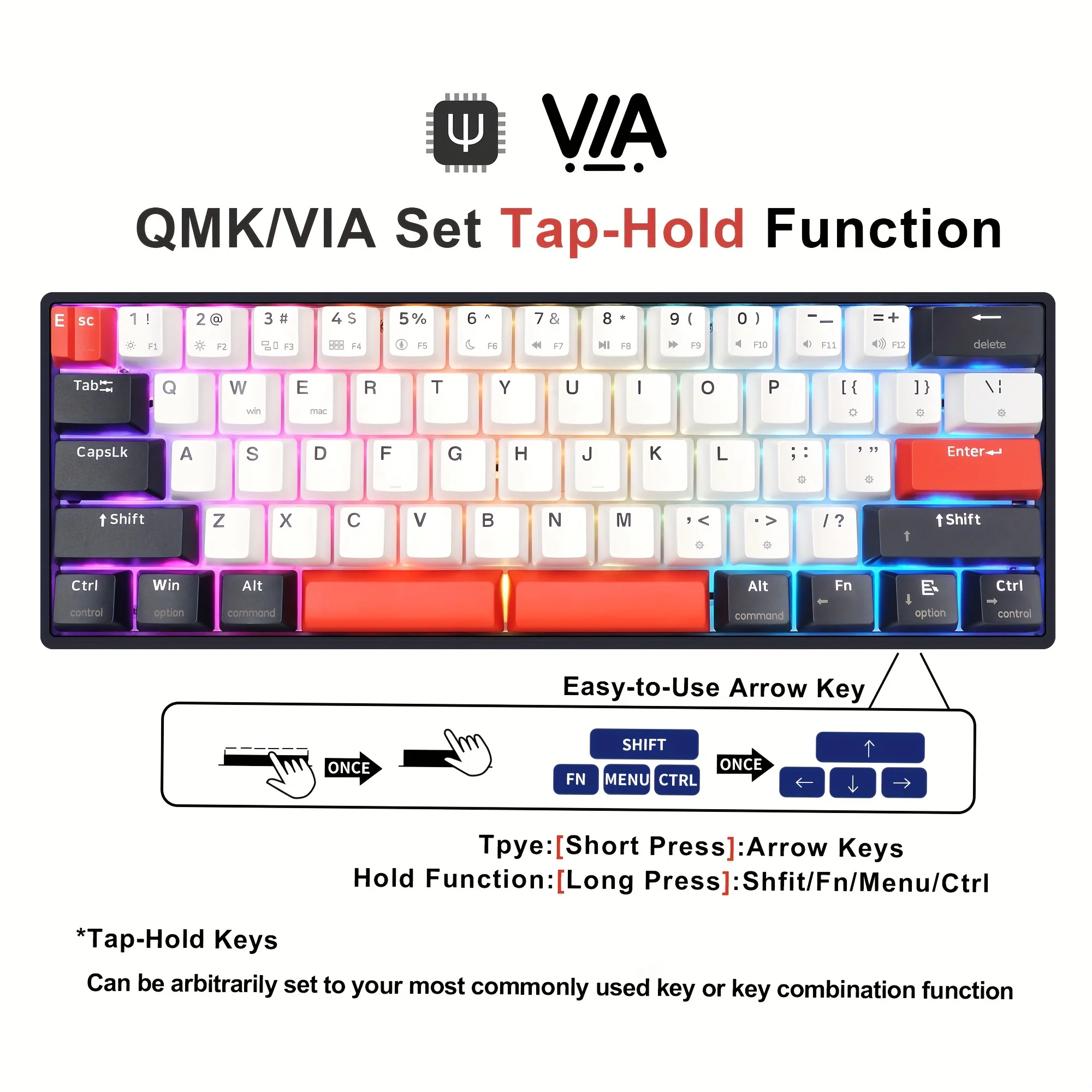 Imagem -03 - Skyloong Gk61 Qmk Via Teclado com Fio Usb-c 60 Layout Interruptor Mecânico Hot-swap Tecla de Espaço Dividida Pbt Dual-shot Keycap Mac Win Teclado para Jogos Rgb Integrado de Baixa Latência