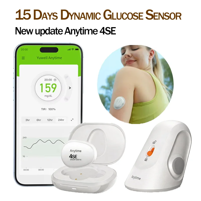 Новый сенсор-передатчик Yuwell Anytime Sensor 4SE для непрерывного мониторинга уровня глюкозы (НМГ) без прокола пальца, тестирование уровня сахара в крови без прокола пальца