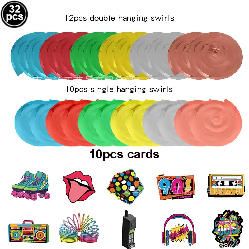 90s Party Decorations Retro 1990s Hip Hop Party Hanging Swirls Ceiling Decor for Adults Back to The 80s Party