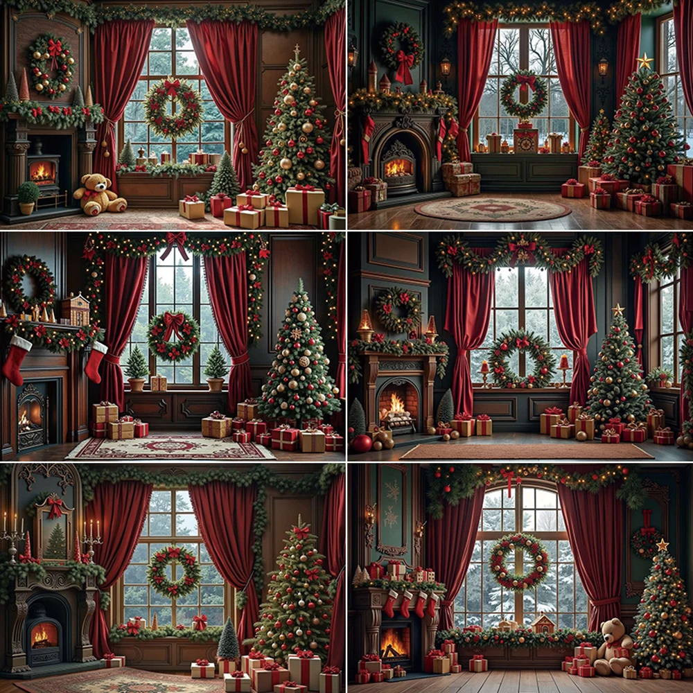 

MOON.QG 2024 Christmas News Curtains Backdrop Photography Houses New Year Home Decorations Background Children Photo Studio Prop