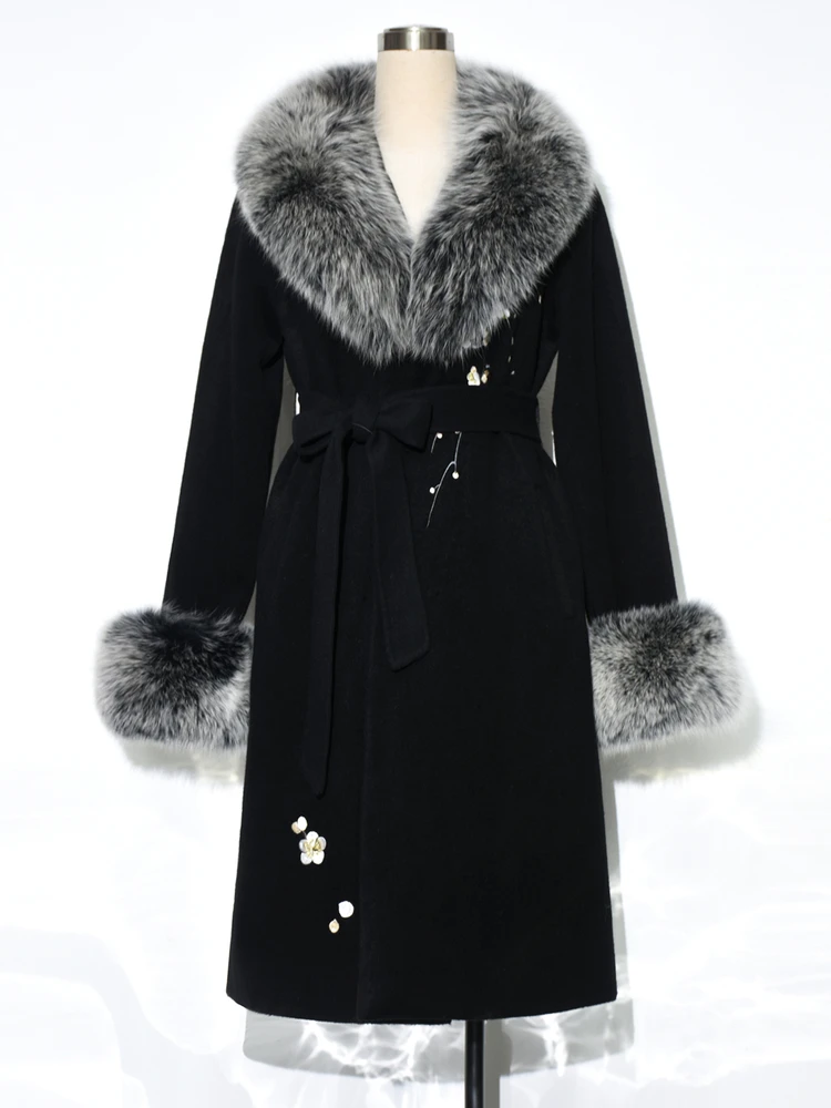 

Новое шерстяное пальто Ele для женщин: зимний дизайн в китайском стиле, высококачественная шерстяная верхняя одежда, прямой крой, с вышивкой, для повседневной носки