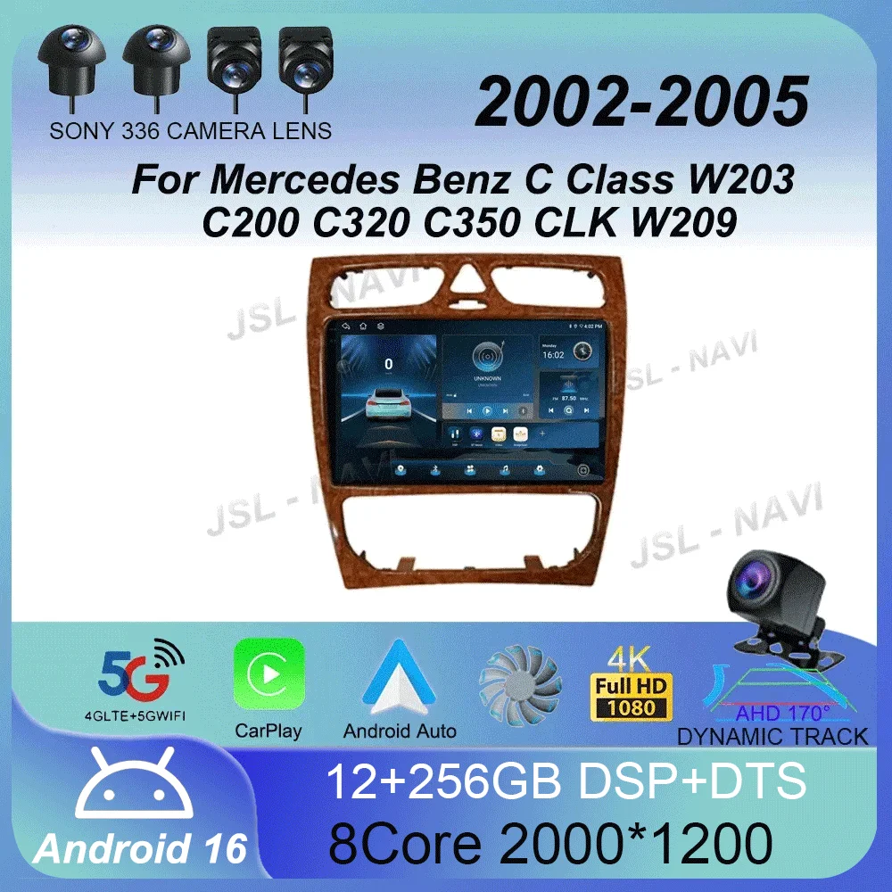 

Автомагнитола Android 16 для Mercedes Benz C-класса W203 C200 C320 C350 CLK W209 2002-2005, мультимедийный проигрыватель без DVD