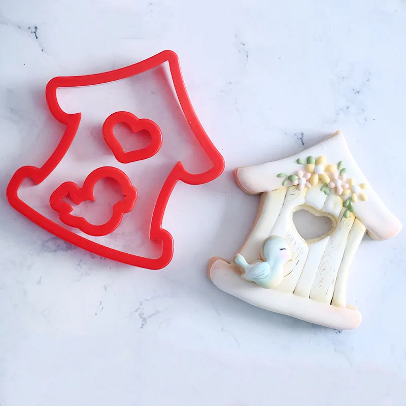 Valentine\'s Day Cartoon House Bird Cookie Cutter Love Hear Biscuit Cutter Set Cookie Mould for Kitchen Easter Baking Cake Mould