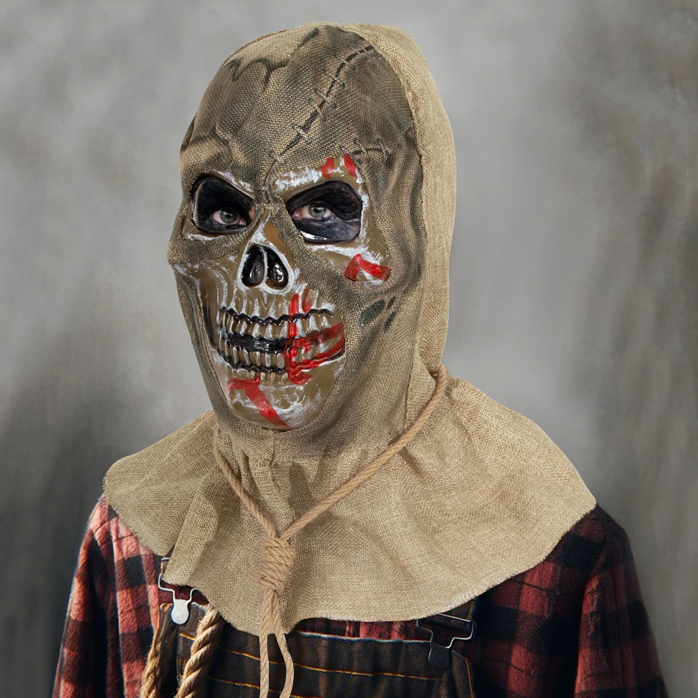 Halloween Scarecrow Skull Demon Mask Cosplay Bloody Burlap Skeleton Helmet Halloween Dress Up Carnival Party Costume Props