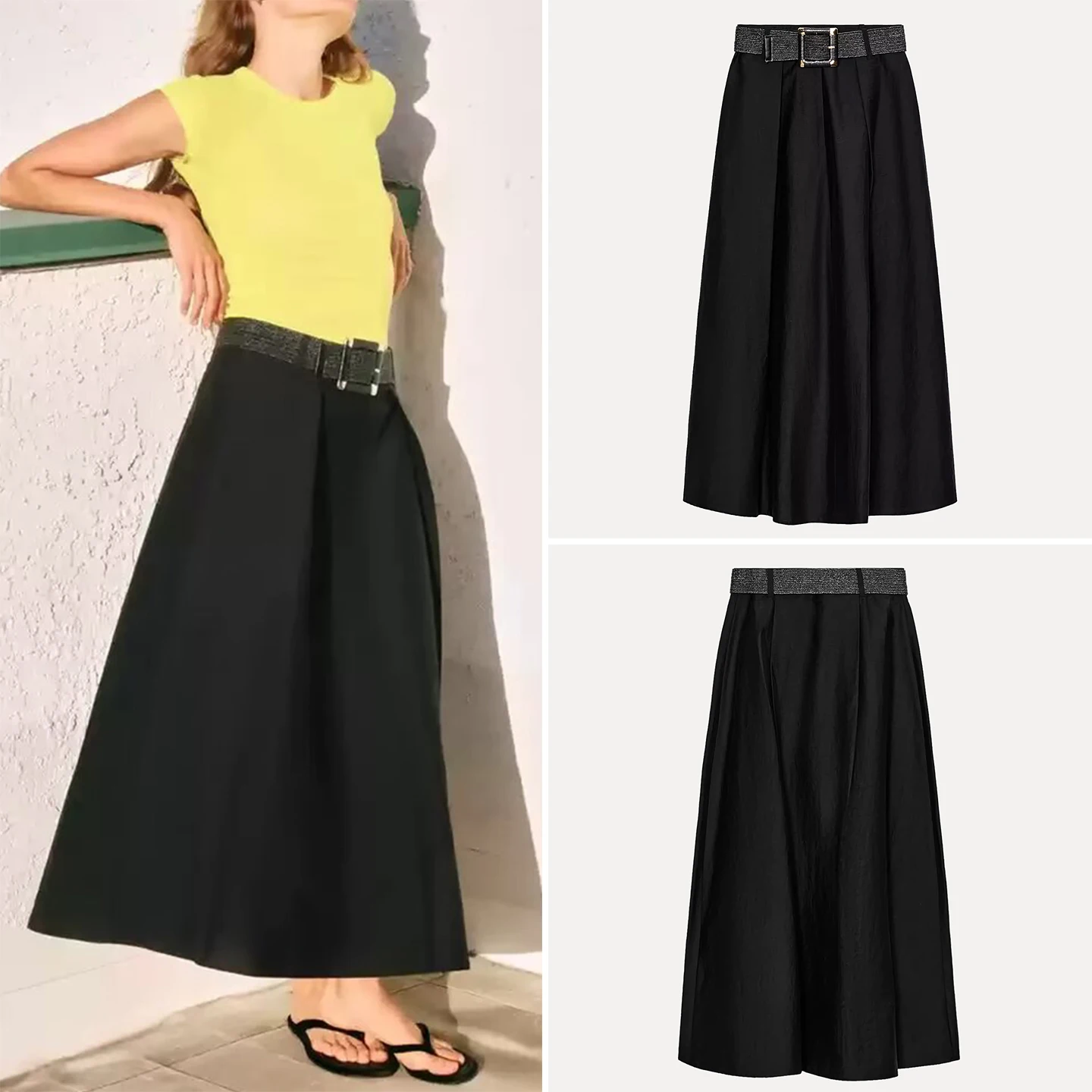 

Модная женская юбка миди с высокой талией, весна 2026, многослойная, декоративная, с поясом, А-силуэт, стандартный крой