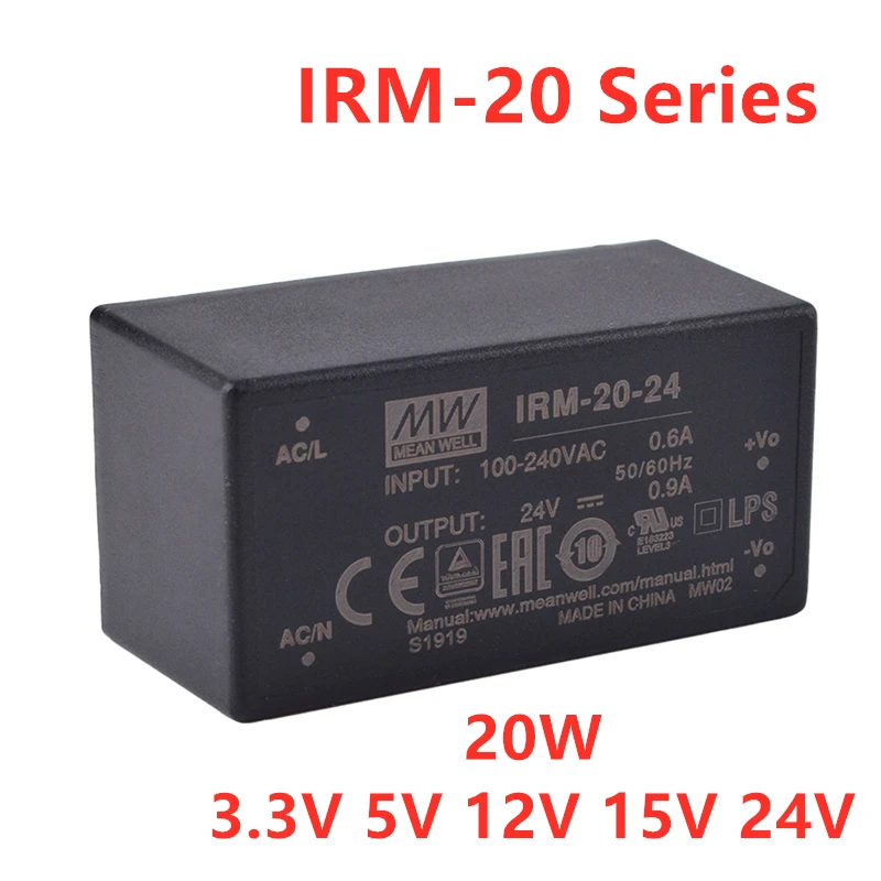MEAN WELL Тип печатной платы Серия IRM-20 20 Вт Инкапсулированный AC-DC Тип модуля Источник питания 3,3 В 5 В 12 В 15 В 24 В MEAN WELL Тип печатной платы Серия IRM-20 20 Вт Инкапсулированный AC-DC Тип модуля Источник питания 3,3 В 5 В 12 В 15 В 24 В