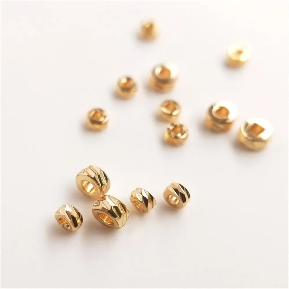 14K Gold Plating Cross-cut flower beads round beads DIY handmade string bracelet necklace ornaments jewelry scattered beads