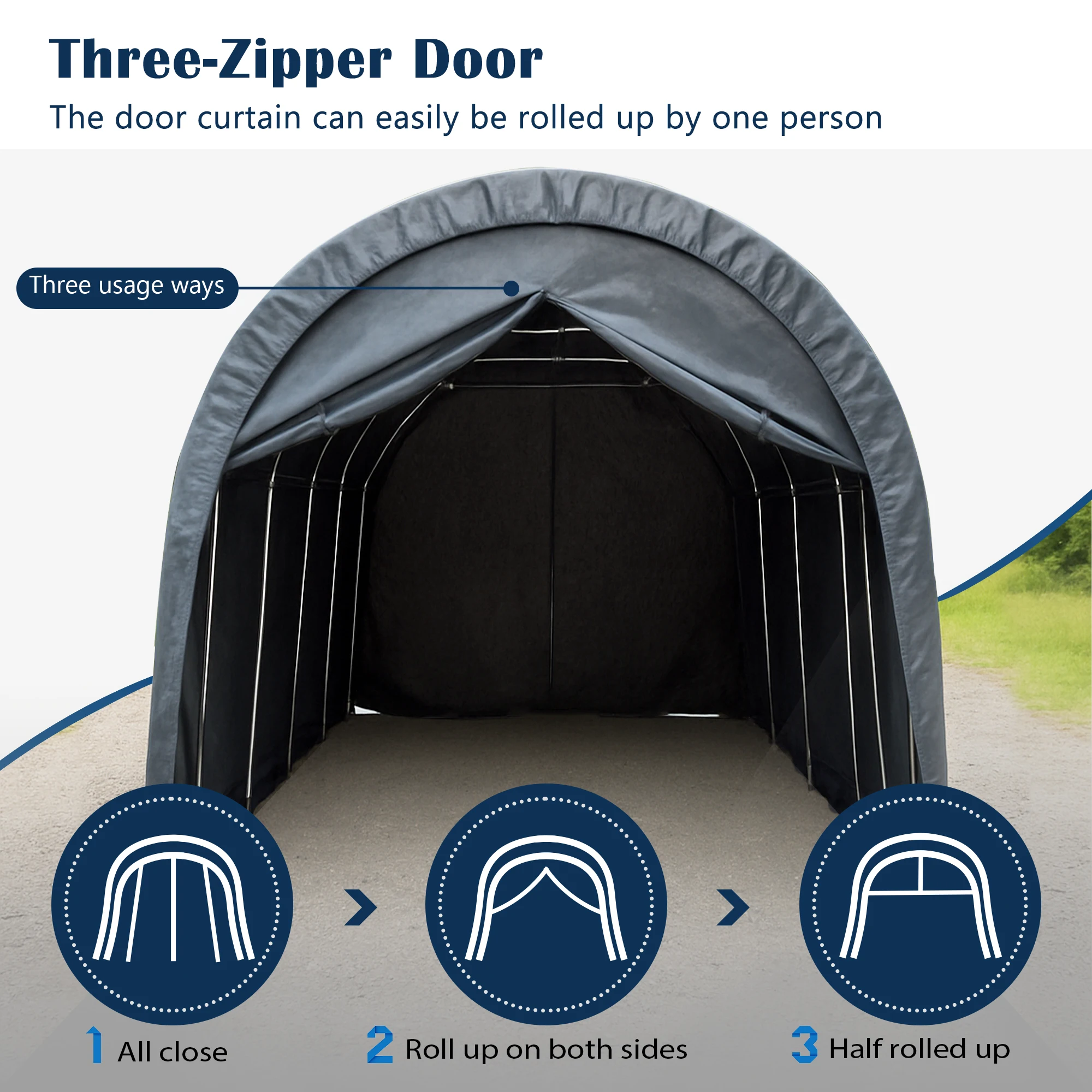 Heavy Duty Carport 10x20 ft 12x20 ft Waterproof Canopy Steel Frame Vented Roof Anti Snow Portable Garage Cars Boats RV Gray view 7