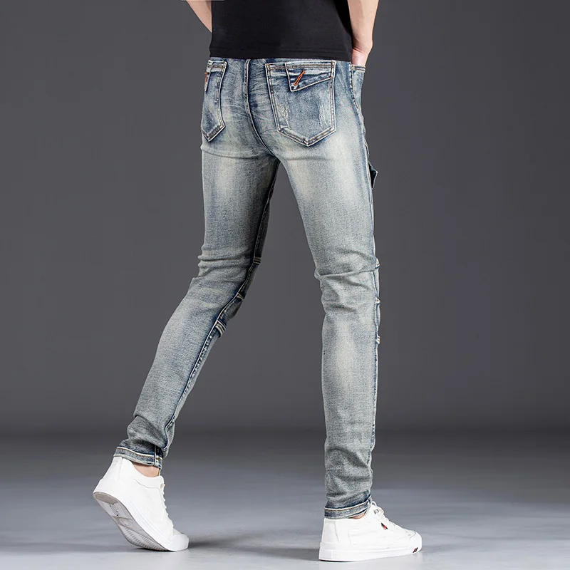 Jeans denim Marchio di moda da uomo Slim Brand Design Stile motociclistico Pantaloni lunghi modello retrò artigianale con cerniera personalizzata