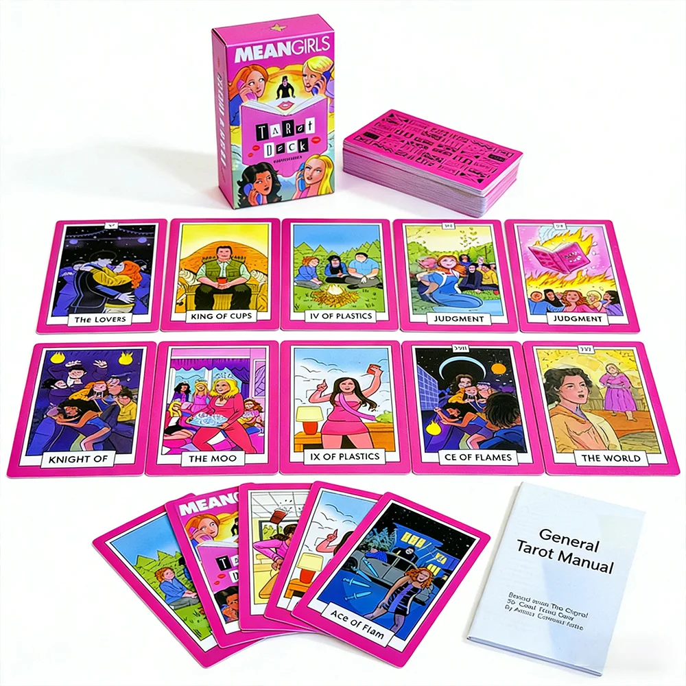 

78-Card “Mean Girls” Tarot Deck (12x7cm), Pink Aesthetic Design, Fortune-Telling Party Board Game, Perfect for Tarot Beginners