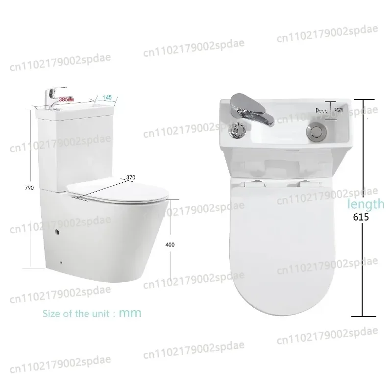 2In1 combined toilet and sink combined washbasin bathroom toilet space saving unit with faucet and thick closed toilet