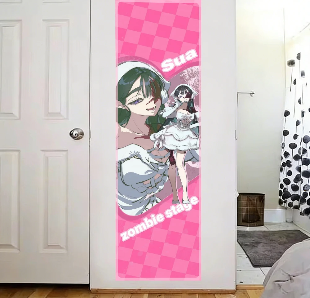 Sua  Stage Vertical Long Tapestry Pink Check Anime Girl Wall Hanging Bedroom Dorm Decor Gift