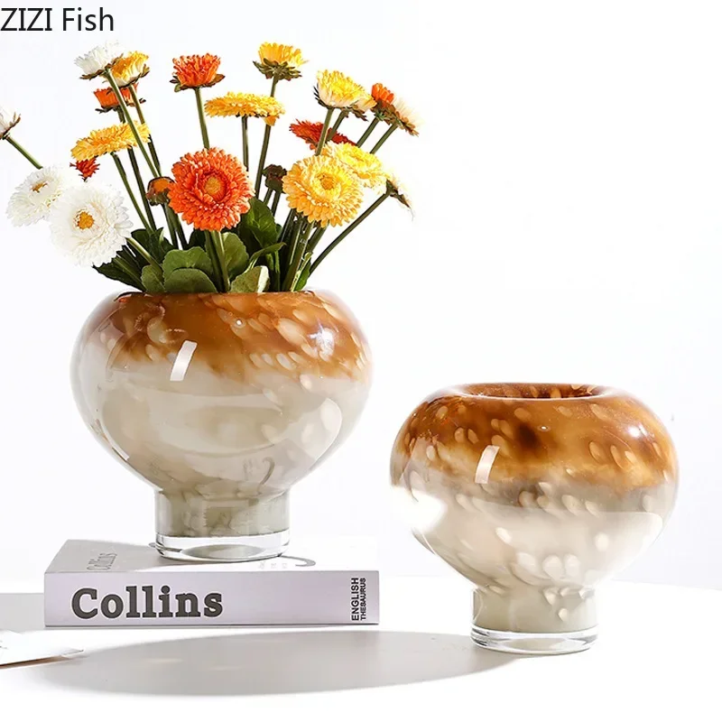 Gradient Color Circle Glass Vase Table Decoration Flower Arrangement Creative Mushroom Shaped Flowers Vases Room Aesthetic Decor