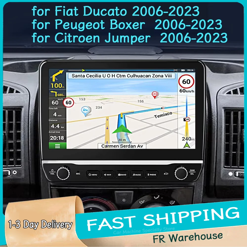 Autoradio GPS 10 pouces 4+64G pour Fiat Ducato Peugeot Boxer Citroën Jumper 2006-2023 avec Carplay Android Auto Wifi