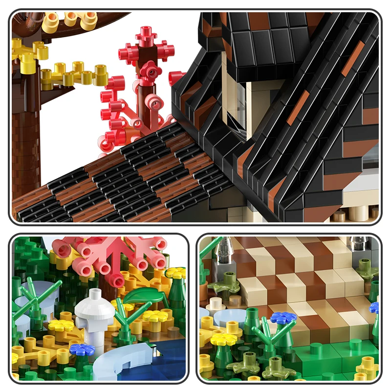 Street View Building Blocks House Forest Huts Villa Model Diy Architecture Assemble Bricks Toys for Children Home Table Decor