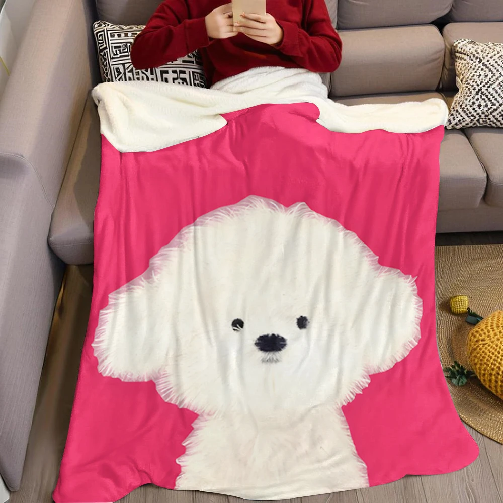 Blue Stripes Brown Poodle Flannel Fleece Throw Blanket for Couch Sofa Lightweight Cozy Plush Blanket for Travel Office Nap