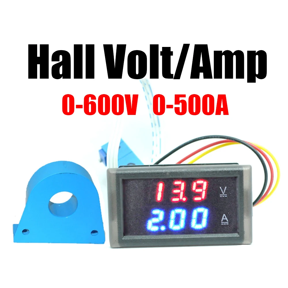 DC Hall Voltmeter ammeter 0-600V 300V 100V 0-500A LED Digital Voltage Current Meter 10A 20A 50A 100A  300A 500A battery monitor