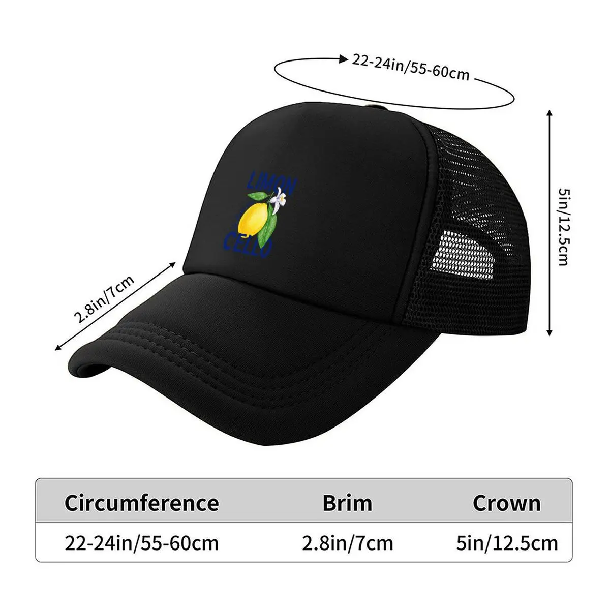 LIMON La Dolce Vita Lemon Floral Illustration Mesh Baseball Cap Hip Hop