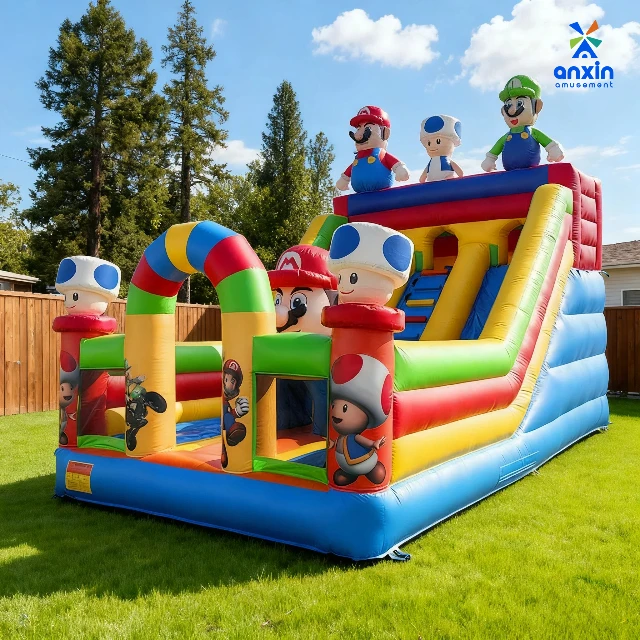 Commercial 0.55 mm Plato Safety Durable Inflatable Jumper Long Use Time 8*6 m Inflatable Bounce House with Double Slide for Rent