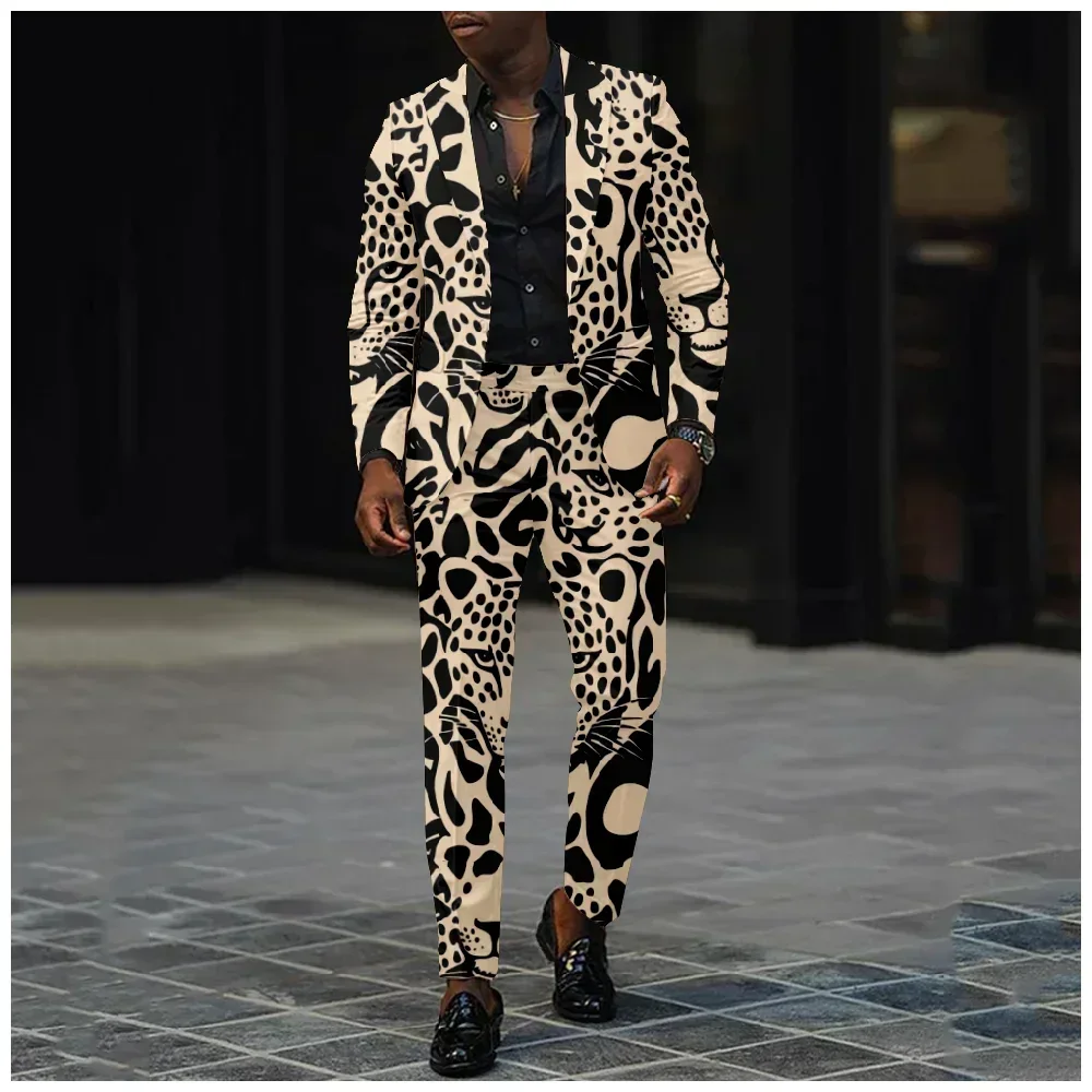 Four Seasons Trendy Leopard Print Men's Suit Regular Fit Comfort Mature Charm Suit Jackets Wedding Parties and Special Occasion