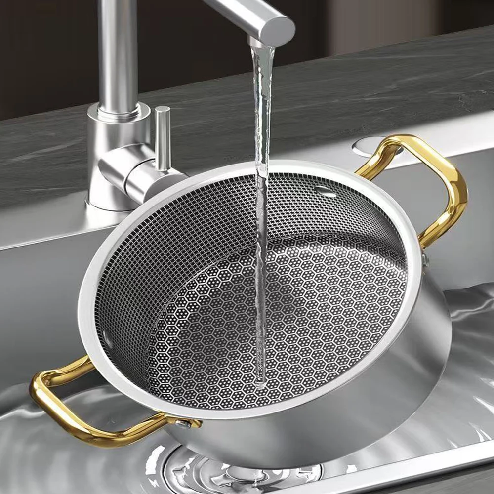 

304 Stainless Steel Soup Pot Honeycomb Non-stick Pot with lid Frying Pan Household Hot Pot Induction Cooker Gas Stove Universal