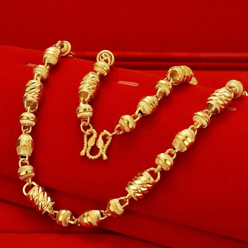 

Vietnamese Gold Plated Sand Gold Necklace for Men - Trendy Hollowed Out, Dominant Chain with Olive Beads