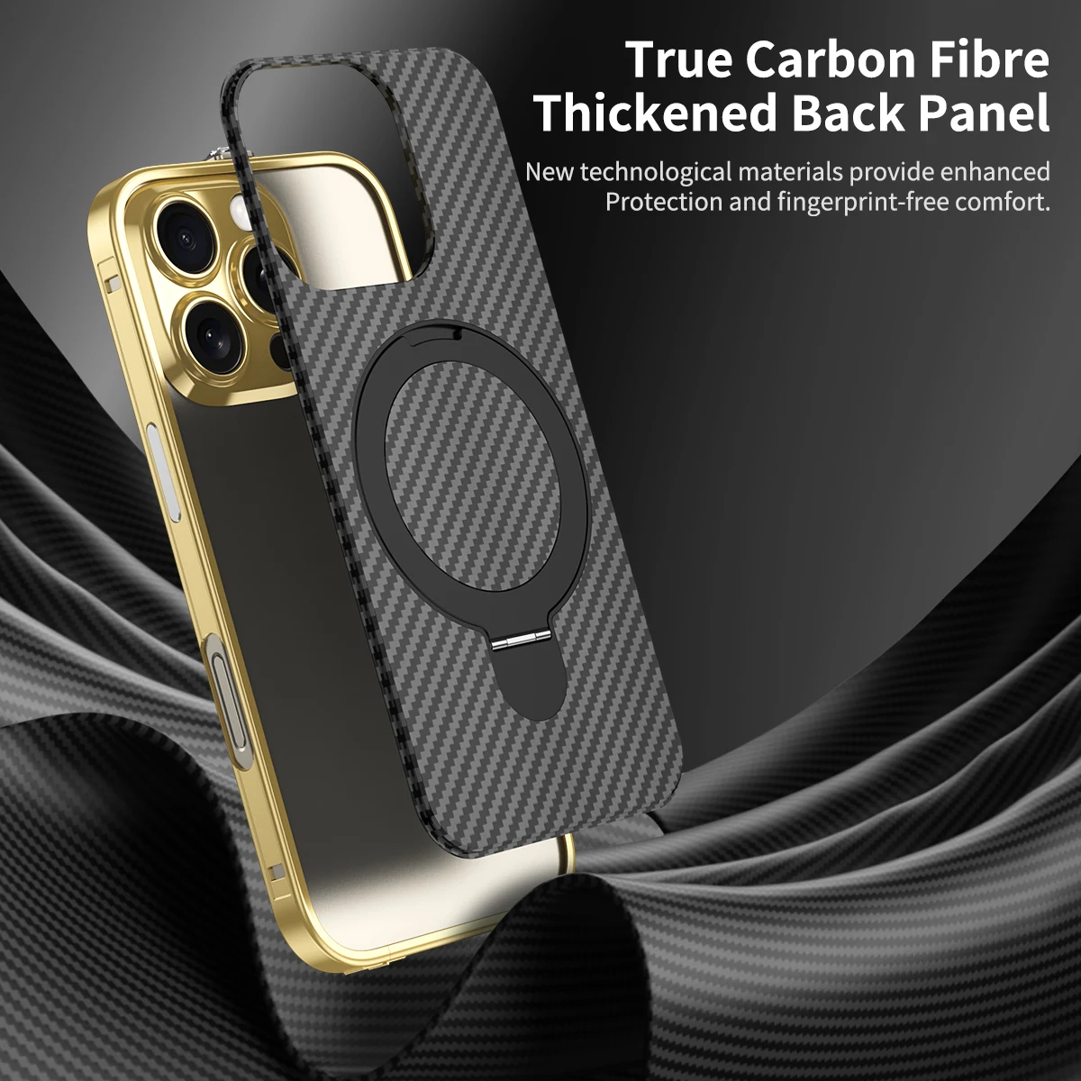 Fashion Metal Frame invisible Bracket Phone Case For iPhone 15 16 Pro Max Luxury Carbon Fiber Phone Cover For Apple 15 16 Promax