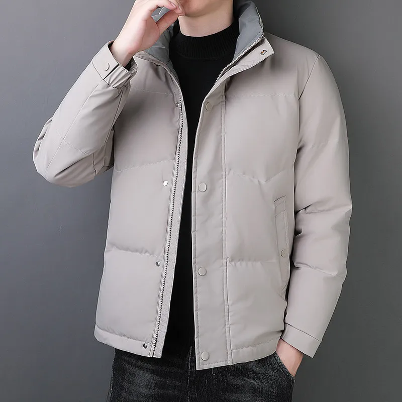 Men's Thickened Cotton Jacket Winter Outdoor Casual Style Stand Collar Warm Pure Color Polyester Fiber Standard Fit Fashion U...