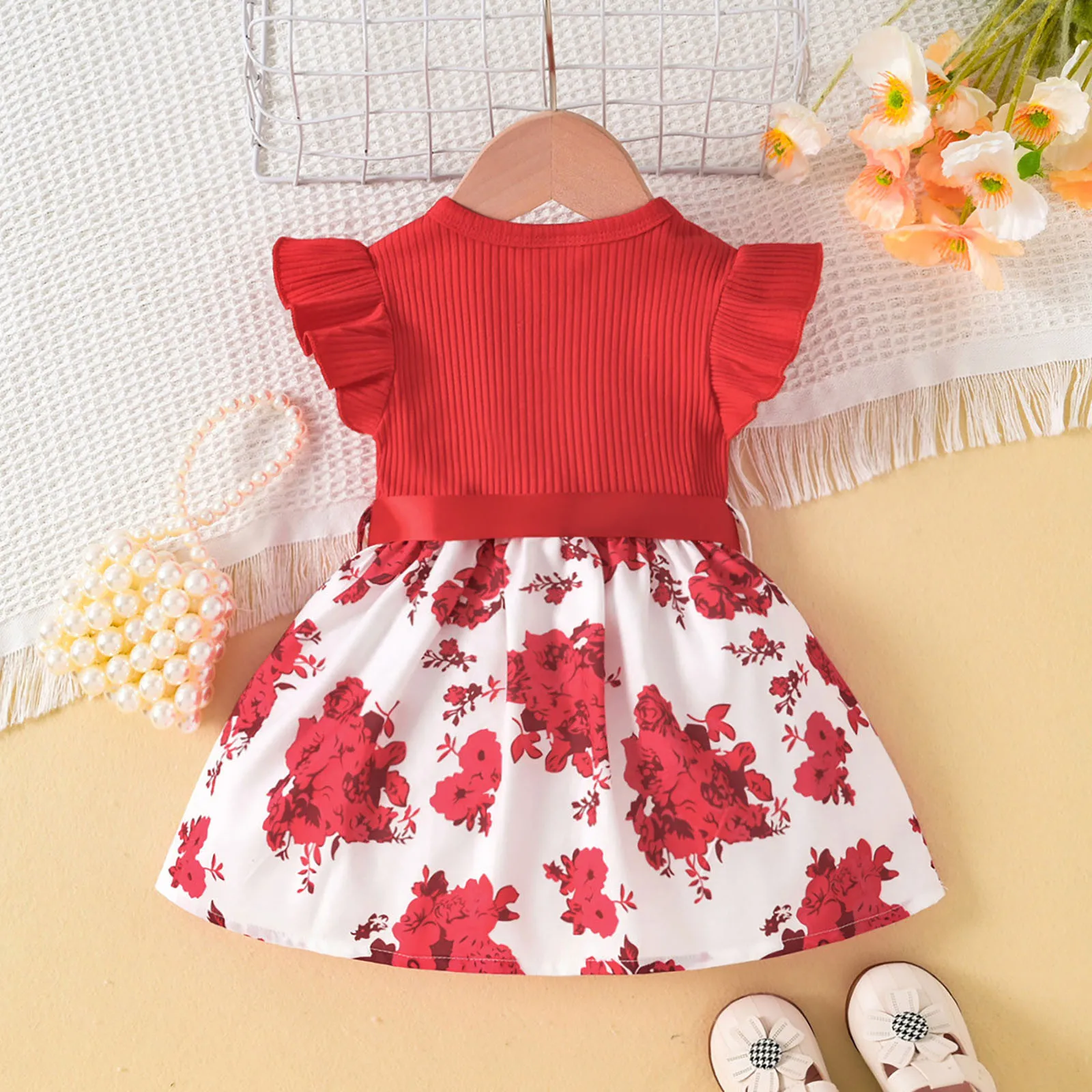 Dress For Kids Baby Newborn 6-36 Months Birthday Style Butterfly Sleeve Floral Print Princess Formal Dresses Ootd For Baby Girl