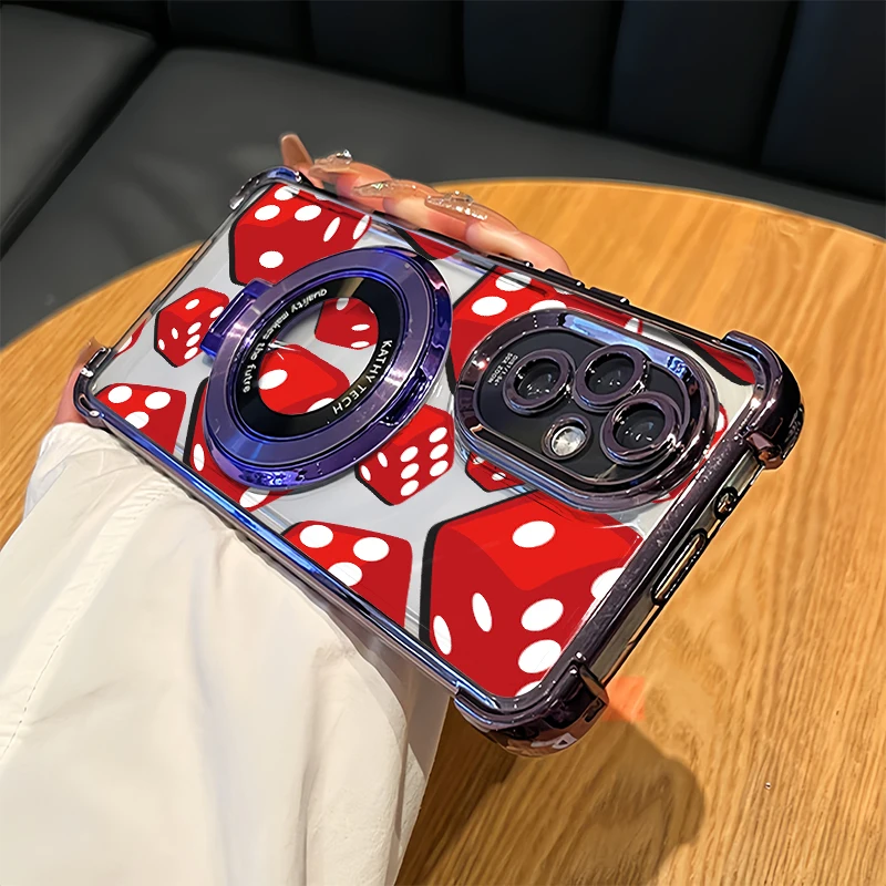 

Magic 8 Lite Luxury Shockproof Plating Phone Case For Honor Magic 7 6 Lite Dice Pattern Silicone Clear Holder Bracket Cover
