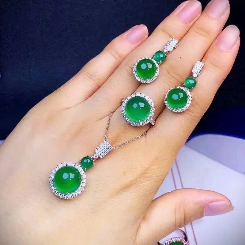 

Натуральный халцедон, инкрустированный кулон, браслет, серьги, комплект колец, изысканный универсальный женский браслет