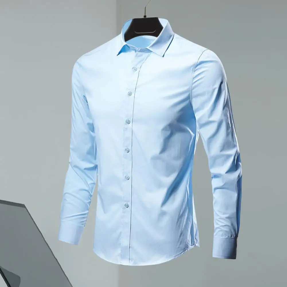 

Men Formal Shirt Stylish Men's Slim Fit Cardigan Turn-down Collar Solid Color Long Sleeves For Business Or Office Wear Dress