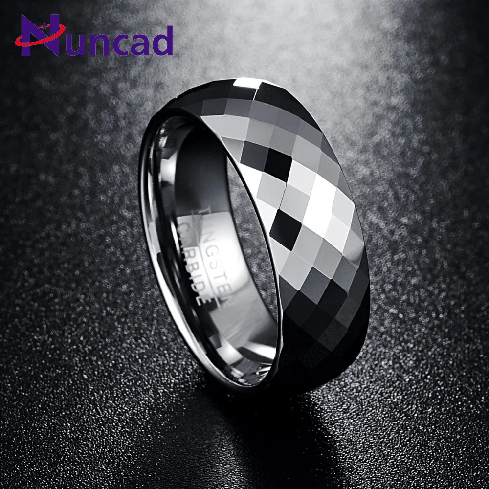 Nuncad Men\'s 7.5mm Multi-faceted High Polished Domed Tungsten Carbide Wedding Band Rings For Men Comfort Fit Size 7-12