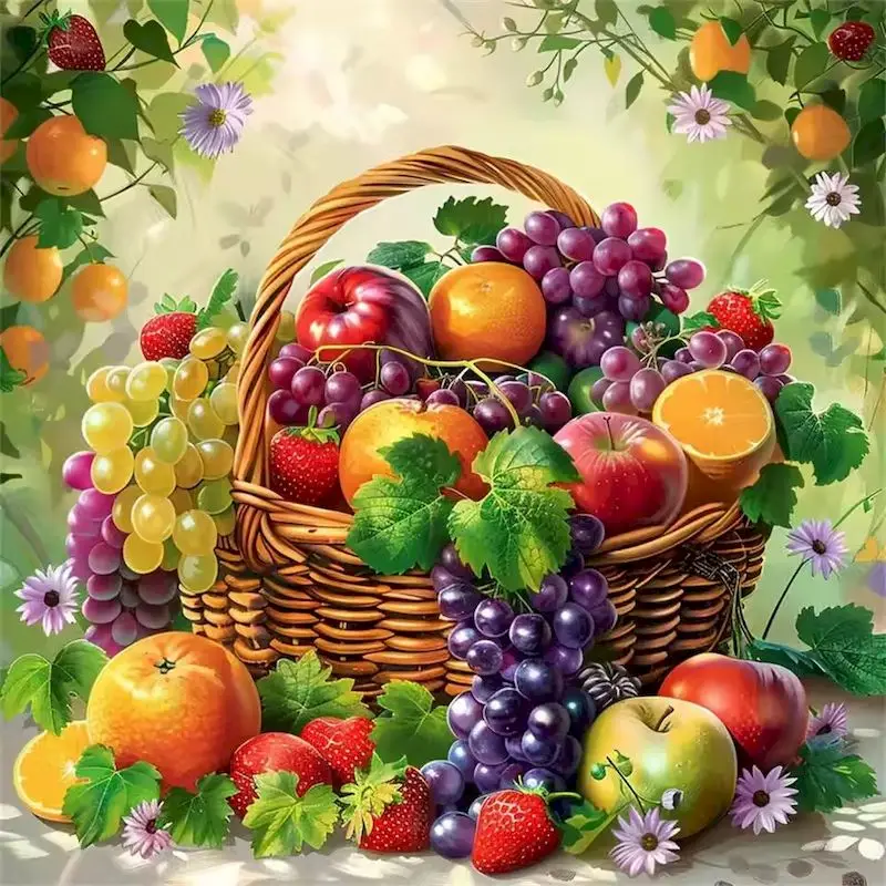 

GATYZTORY 5D DIY Diamond Painting Fruit Rhinestones Full Square Round Diamond Mosaic Basket Hobby Needlework Home Decor